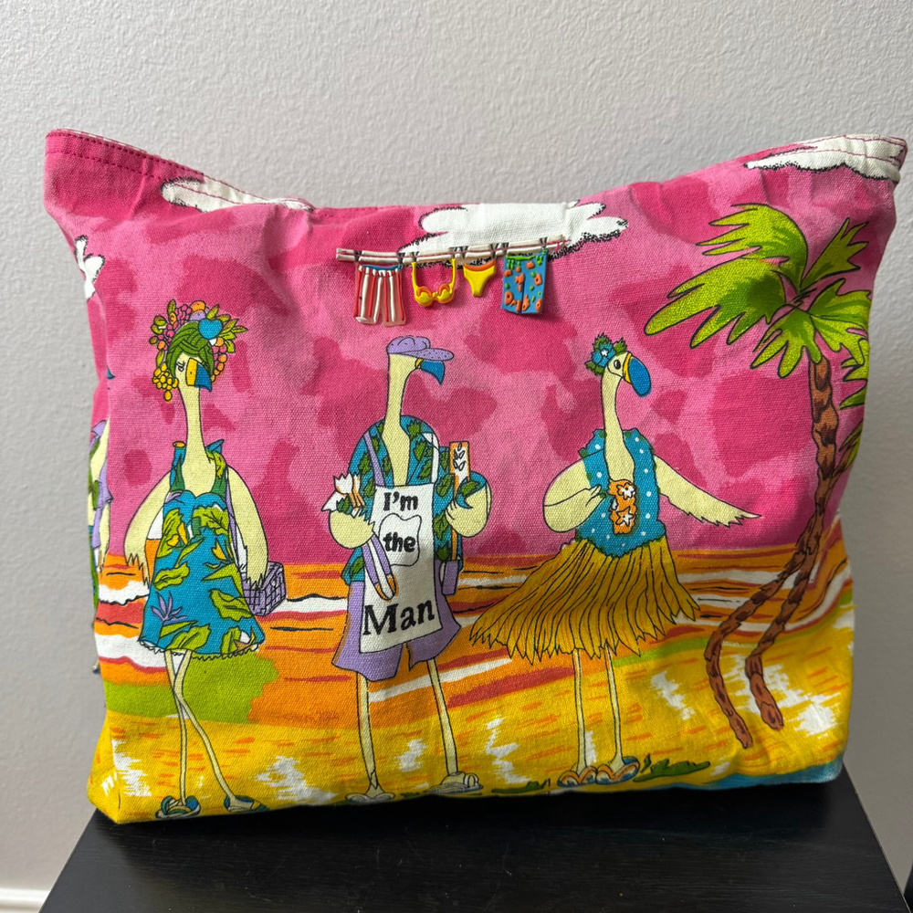 Anne Ormsby Vintage Tote Bag Colorful Flamingos Pink Yellow - Picture 3 of 12